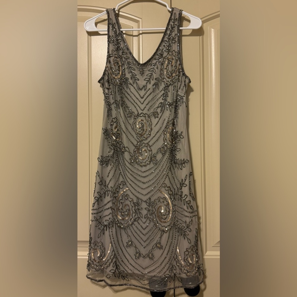 Embellished Silver Beaded Sleeveless Dress